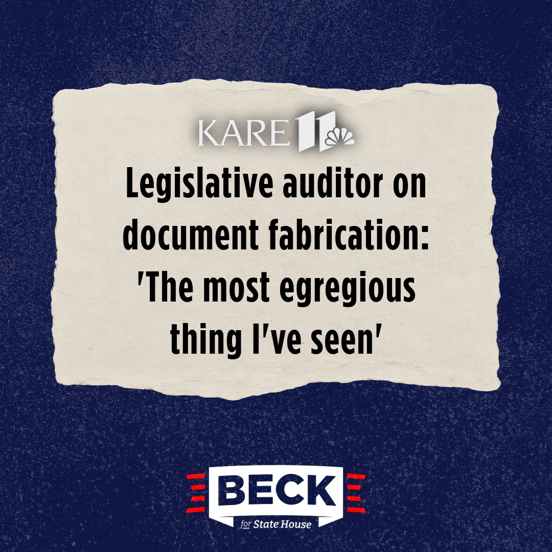 Beck4MN's tweet image. ICYMI: A state agency was caught fabricating and forging documents by the nonpartisan legislative auditor. The snippets below are from Kare 11 News.

...

"During the audit of the Behavioral Health Administration within the Department of Human Services, Randall says BHA workers…