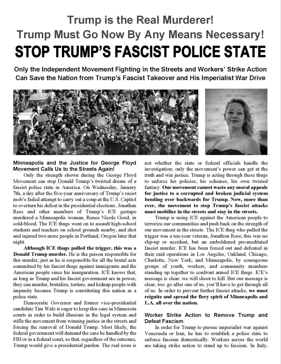 followbamn's tweet photo. Trump is the Real Murderer! Trump Must Go Now By Any Means Necessary!

STOP TRUMP'S FASCIST POLICE STATE!

Only the Independent Movement Fighting in the Streets &amp; Workers' Strike Action Can Save the Nation from Trump's Fascist Takeover &amp; His Imperialist War Drive!

#TrumpMustGo https://t.co/7z0pHH38Ru