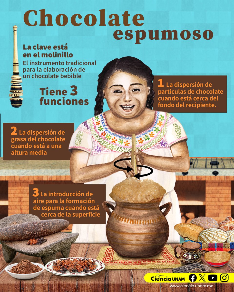 #Tecnología |  ¿Cómo se logra un #chocolate espumoso? Te compartimos este material interactivo para conocer más sobre la historia del cacao y la técnica en el uso del molinillo: cutt.ly/Rr1HTsKd