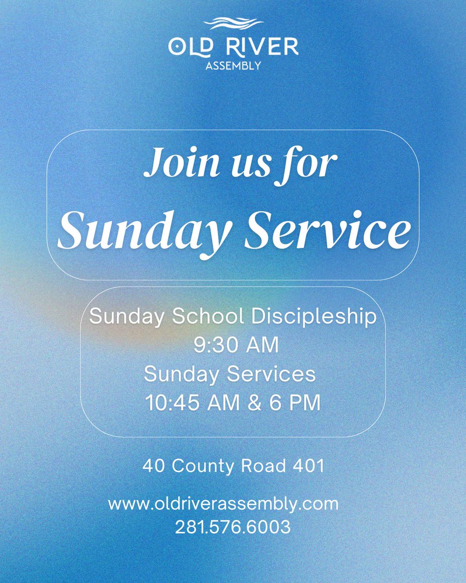 OldRiverAG's tweet photo. Join us Sunday for worship, preaching and discipleship. We have a spot just for YOU! https://t.co/6ScymUMVfC