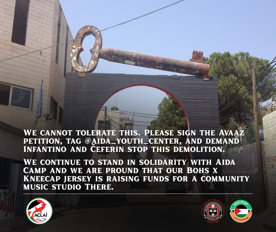 bfcdublin's tweet image. On 31 December, the Israeli military issued a renewed demolition order for the Aida Youth Center’s football pitch, giving the community just one week to comply. The deadline has now passed, and the pitch could be destroyed at any moment.

This space is not just a field; it’s a…