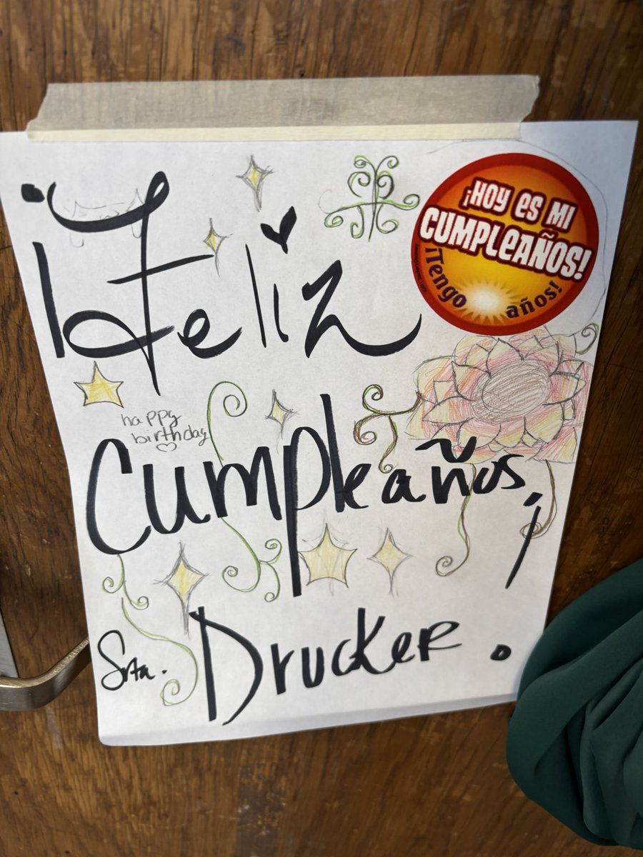 MissDrucker's tweet photo. My classroom neighbor and some of her students made me a sign to put on my door today 🥰 and a student gave me another Daniela card. Happy birthday to me 😊 https://t.co/0XXGurD0gj