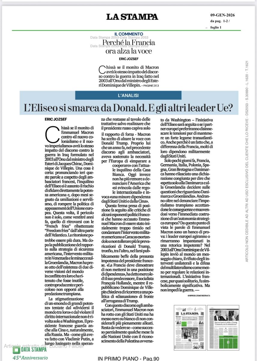 Chissà se il monito di Macron 
avrà lo stesso impatto del discorso contro la guerra in Iraq fatto nel 2003 all'Onu dal ministro degli Esteri Dominique de Villepin.