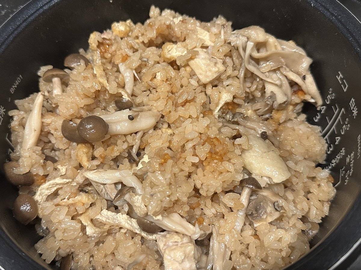 きのこたっぷり炊き込みご飯
初めて作った時よりも反省点をちゃんと改善したら2回目美味くなってて料理楽しい😆