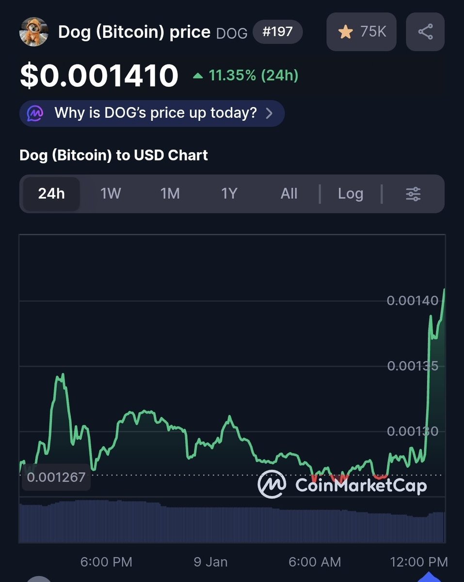 Dog starting the day with more than 11 percent high, is the time to list on  @Gemini. @LeonidasNFT #runes #bitcoin #Crypto #memecoin