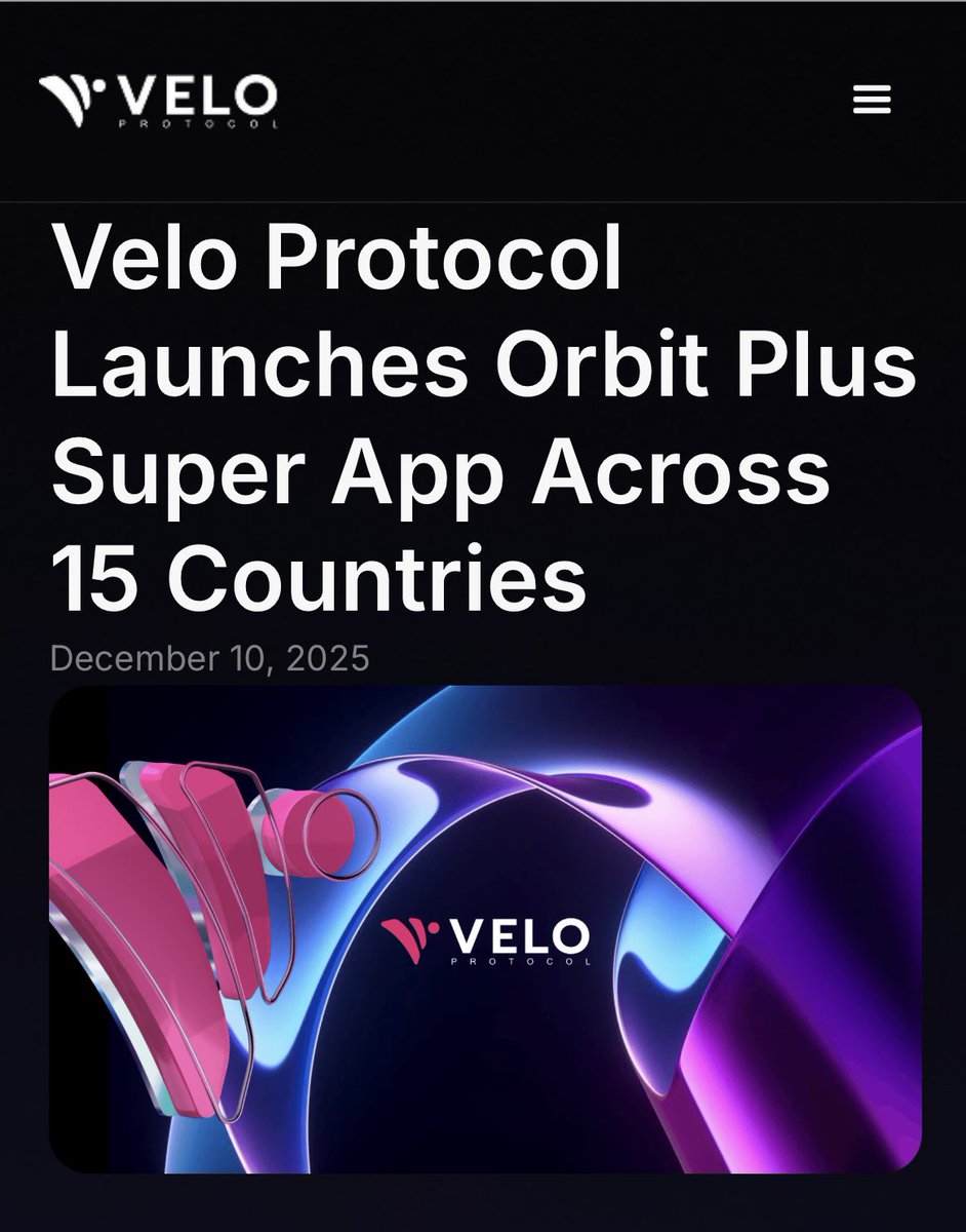 MarcoSalzmann80's tweet photo. Velo’s Orbit Plus is now live across 15 countries: self-custody UX + multi-chain + RWA/payments stack.

@veloprotocol just launched “Orbit Plus” across 15 countries — and it’s more than a wallet.
It’s a multi-chain Web3 super app positioning itself as a gateway for stablecoins, tokenized RWAs, and cross-border value transfer — now live on iOS + Android.  

Where it’s live (15 markets):
Australia, Brazil, Cambodia, Hong Kong, Indonesia, Japan, Laos, Malaysia, Myanmar, Philippines, Singapore, South Korea, Taiwan, UK, Vietnam.  

The product thesis:
Orbit Plus aims to merge RWA tokenization + DeFi + global settlement into one user experience — built as a self-custody wallet where private keys stay on-device (not on servers).  

MVP features at launch (what you can actually do today):
• create/import wallets
• multi-chain support starting with NOVA + BNB Smart Chain
• access Velo ecosystem dApps (Omni Points, Velo Finance + more)  

The “hidden signal” in the announcement: the RWA stack.
Velo explicitly says Orbit Plus is a gateway into an RWA ecosystem co-developed with EVOLVE + Lightnet Group — targeting tokenization of real estate, alternative assets, infrastructure, and even SEA EV-charging networks / Belt & Road-linked assets.  

PayFi angle (the part institutions care about):
Orbit Plus connects to Velo’s PayFi infrastructure for:
• real-time settlement
• low-cost cross-border value transfer
• “instant swaps” between RWAs, stablecoins, and fiat (as described)  

Distribution/rails angle: @lightnetgroup is the “regulated plumbing.”
The post says cross-border payments are powered by Lightnet’s licensed global payment network and lists use cases like large-volume settlements, remittances, OTC RWA trading, and wallet cash-out.  

Context (who is who — quick credibility flex):
• Velo Protocol: liquidity + settlement connecting TradFi with Web3; described as “backed by the Stellar Network.”  
• Lightnet Group: Singapore-based fintech for cross-border settlement across Asia.  
• Velo Labs Technology Ltd. lists an address in Road Town, Tortola (BVI) on the same page.  

Takeaway:
This is what “adoption” looks like: a real product shipped, across real jurisdictions, combining self-custody UX + multi-chain + RWA narrative + payment rails.
Not hype — infrastructure. ✅  

“Worth watching: how fast Orbit Plus converts this launch into active PayFi volume + RWA issuance.”

👉🏻 https://t.co/5API0sYs7F