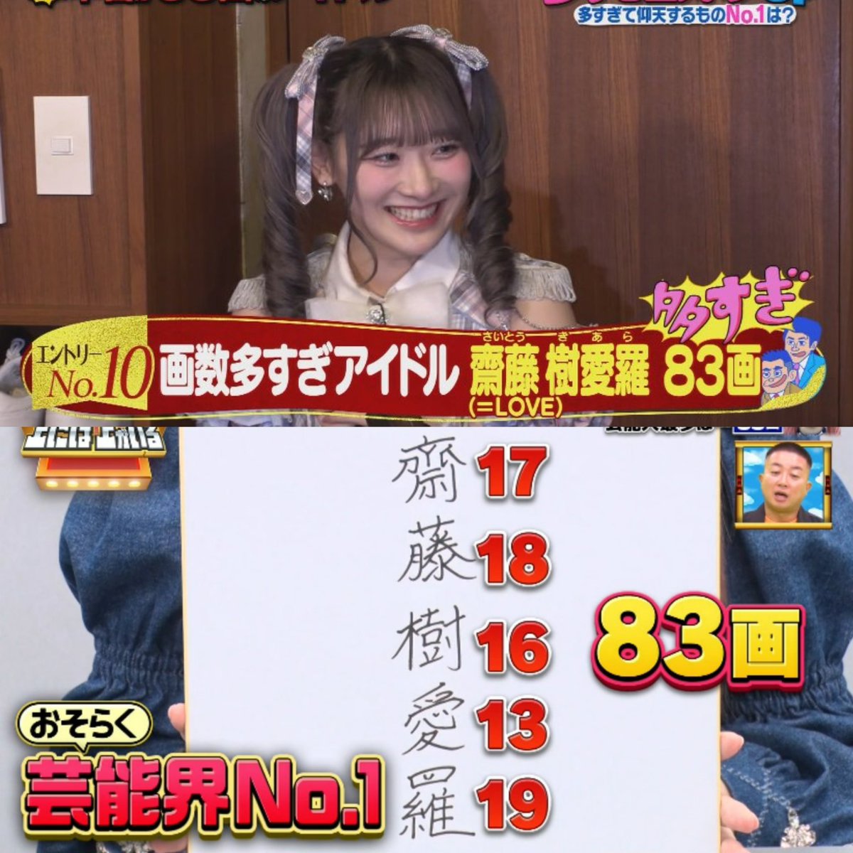 ちなみに樹愛羅ちゃんは83画あります