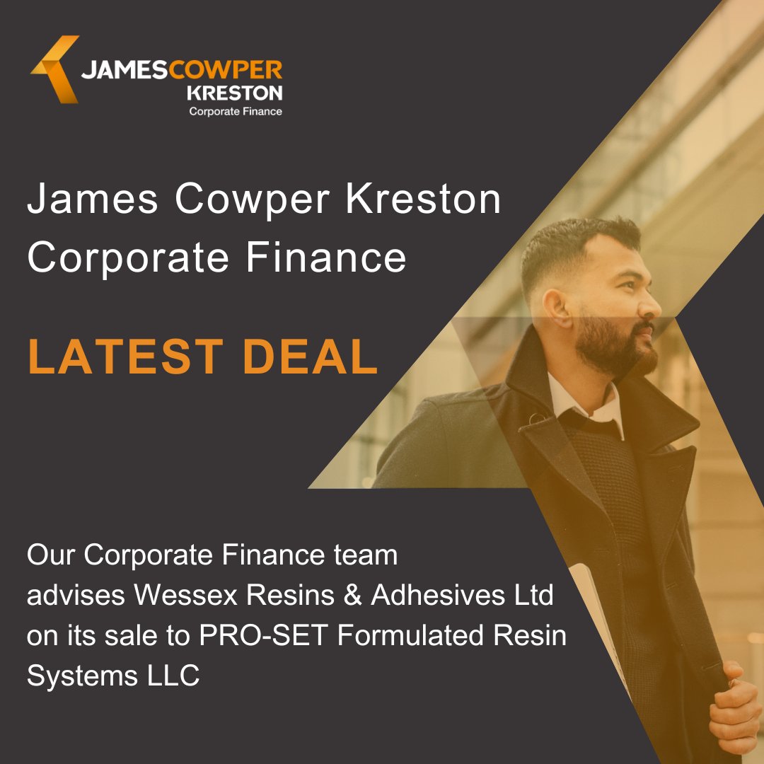Our Corporate Finance team provided sell side advice to Wessex Resins and Adhesives Ltd on its sale to PRO-SET Formulated Resin Systems LLC. 🤝

Read our full press release here 👉 jamescowperkreston.co.uk/news/our-corpo…

#MaximiseYourPotential #JamesCowperKreston