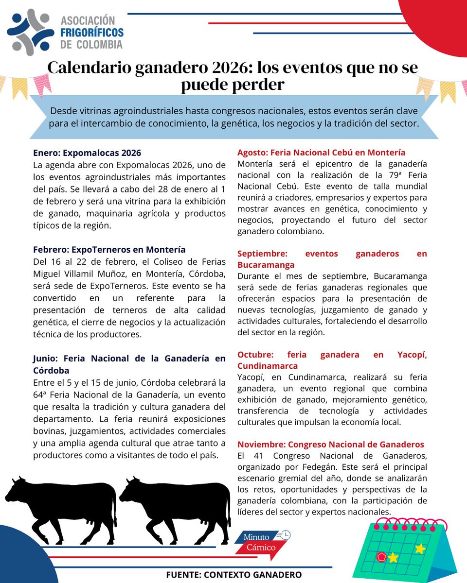 Asofrigorificos's tweet image. Estos son los eventos ganaderos que no se pueden perder.

#eventosganaderos #feriasganaderas #ganado