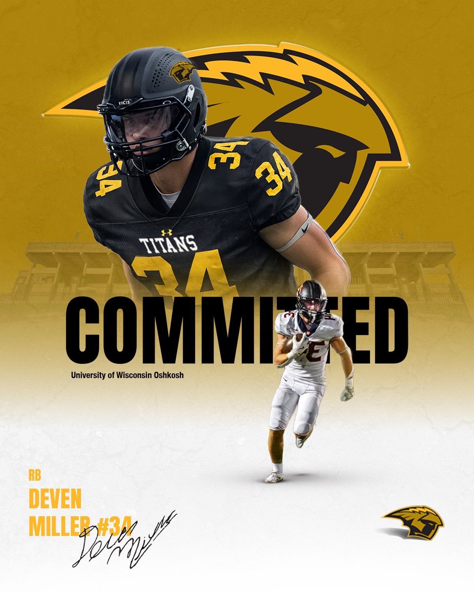 DevenMiller19's tweet image. Excited to announce my commitment to UW-Oshkosh for football and Track!
#AGTG  @PeteyBananas @TraeTetzlaff @coachkinseth @CoachSchrenk @UWOFootball @UWOTF_CC