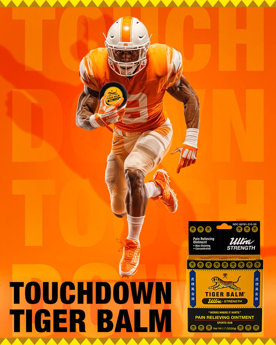 Tiger_Balm_US's tweet photo. Touchdown Tiger Balm 🏈🔥💪 Stay game-day ready with Ultra strength relief that scores big when muscles need a win. Who are you rooting for?
#Playoffs #TigerBalm #WorksWhereItHurts #TigerBalmUltraStrength https://t.co/hDcHVfyxEq