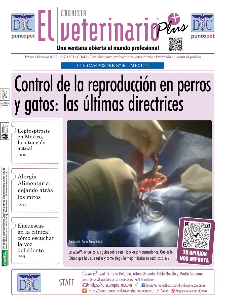 ECVET's tweet photo. Ya salió EL CRONISTA VETERINARIO de enero. Tema central: control de la reproducción en perros y gatos. Escanea el QR de la portada y contesta la encuesta. Disponible también en versión online en Issuu. https://t.co/m4kTC1V4hL