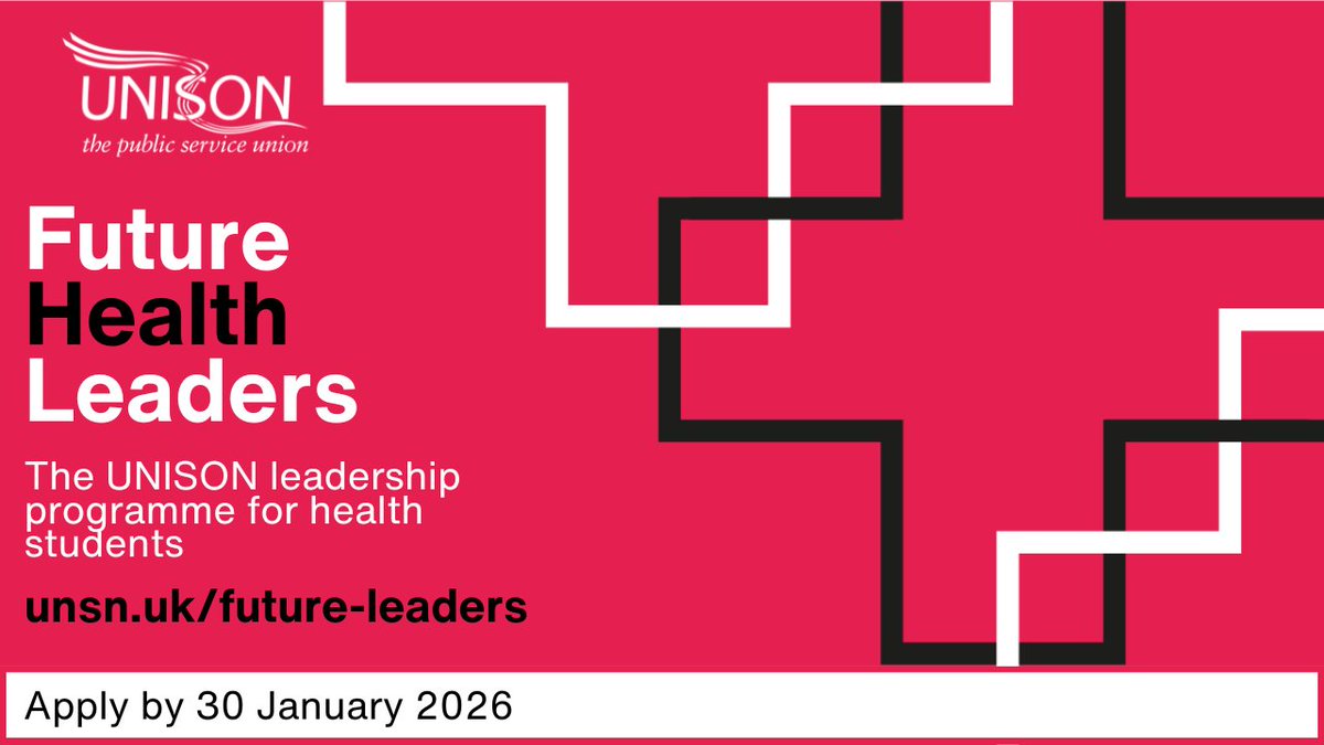 Are you a future leader in healthcare? UNISON is looking for healthcare students to join our exciting Future Health Leaders programme. You'll learn new skills, build a network for the future and make a difference.

Apply before 30 January 2026 unsn.uk/future-leaders