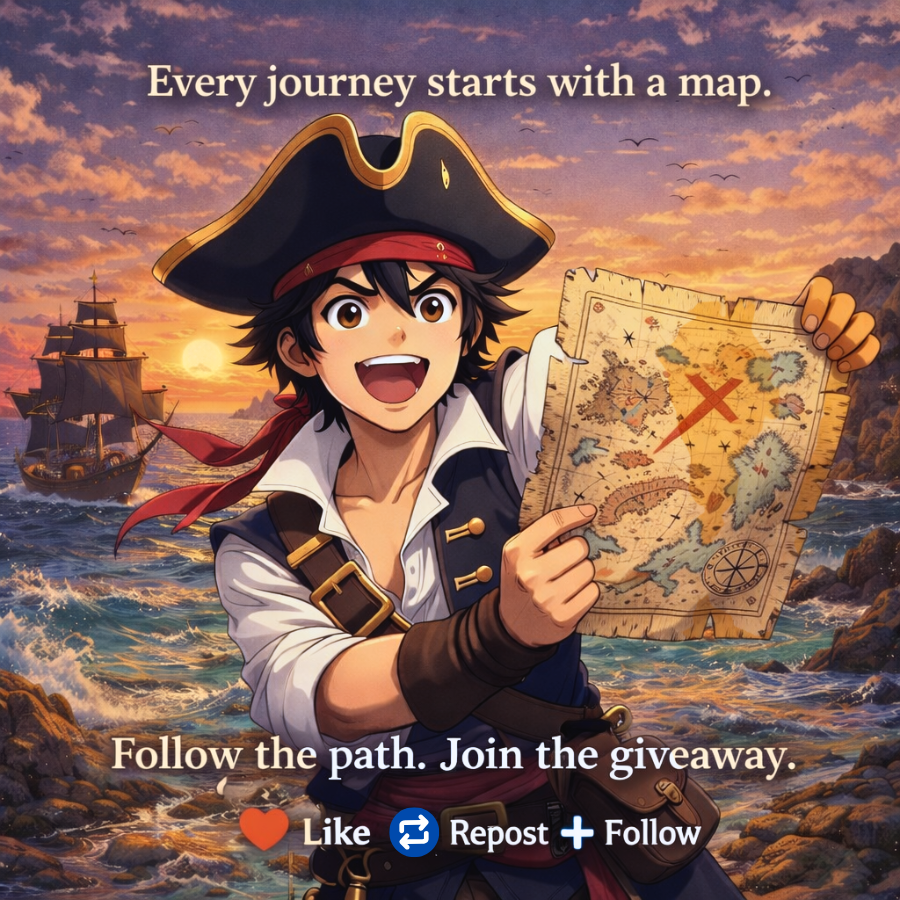 Jetons_re's tweet photo. Every journey starts with a map.
Today, it starts with a giveaway.

Join the adventure, follow the path,
and become part of the crew.

❤️ Like
🔁 Repost
➕ Follow

#Giveaway #Community #DigitalArt #GhibliStyle #Adventure #PirateVibes https://t.co/MebcwQIt2A
