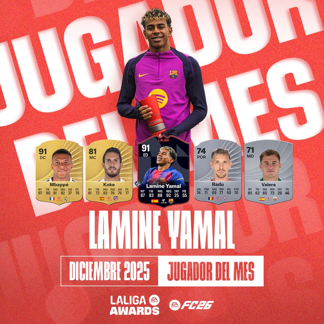 رسمياً: تم اختيار لامين يمال كأفضل لاعب في الليغا عن شهر ديسمبر 