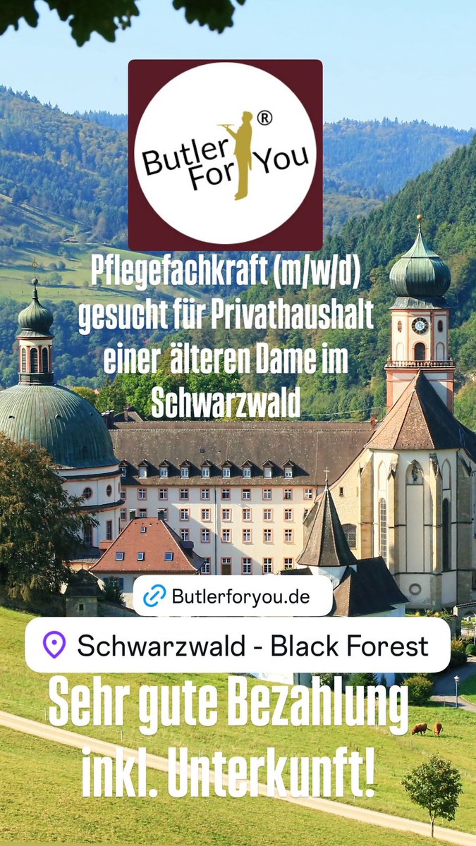 Butler_For_You's tweet image. NEUE STELLE ❗❗❗ Wir suchen für einen gehobenen 1-Personen Haushalt bei Dornhan am östlichen Rand des Schwarzwaldes eine diskrete und zuverlässige Pflegekraft (w/m/d) mit Berufserfahrung aus dem Privathaushalt. Sehr gute Bezahlung inkl. Unterkunft! butlerforyou.de/pflegefachkraf…