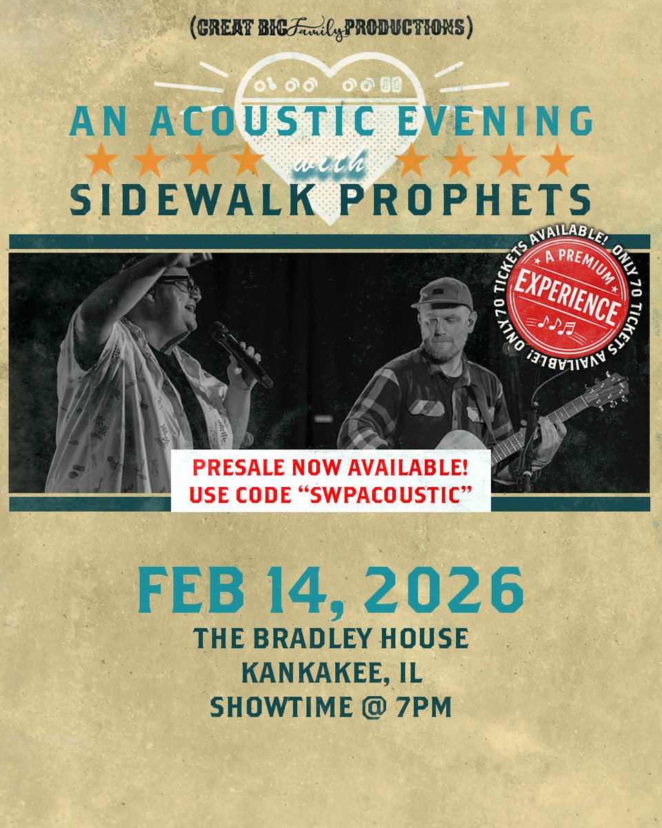 swprophets's tweet photo. Stoked for this!
 
🏛️ Hosted inside a historic Frank Lloyd Wright–designed home, The Bradley House
    🍕 After-show pizza party
    🎟️ Only 70 tickets available

Capacity is extremely limited.
Once it’s full, it’s full.

Access Code: SWPACOUSTIC
Tickets: https://t.co/UffRe2ESNG https://t.co/N4vdKknwRH