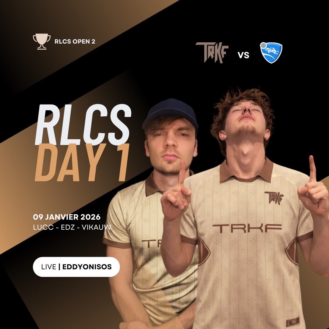 🏎️ • On est en route pour la piste pour le Day 1 des RLCS !

🇫🇷 | <a href="/vikauw__/">Vikauw</a> 
🇫🇷 | <a href="/Luxc_rl/">luc †</a> 
🇫🇷 | <a href="/edzzz_z/">RH</a> 

📬 • Notre roster est prêt et déterminé à tout gagner ce soir !

Retrouvez nous en live sur la chaîne de <a href="/eddyonisos/">EDDY | ONISOS</a> 

twitch.tv/eddyonisos

#TRKFWIN 🤍🤎