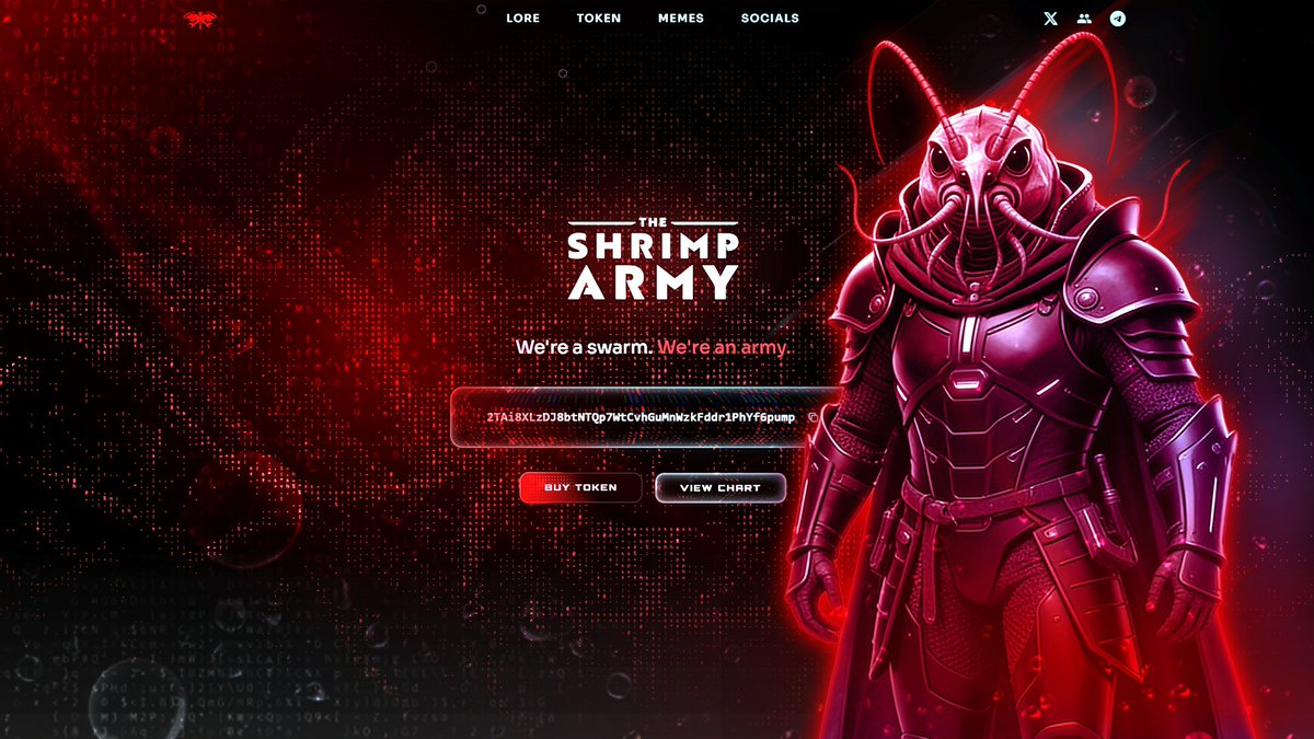 10 minutes until our 5M $SHRIMPS token giveaway starts

ANNOUNCEMENT for The Shrimp Army! 

Our new website is officially live. There are 2 versions, mobile and pc. Check them both out.

theshrimparmy.fun
