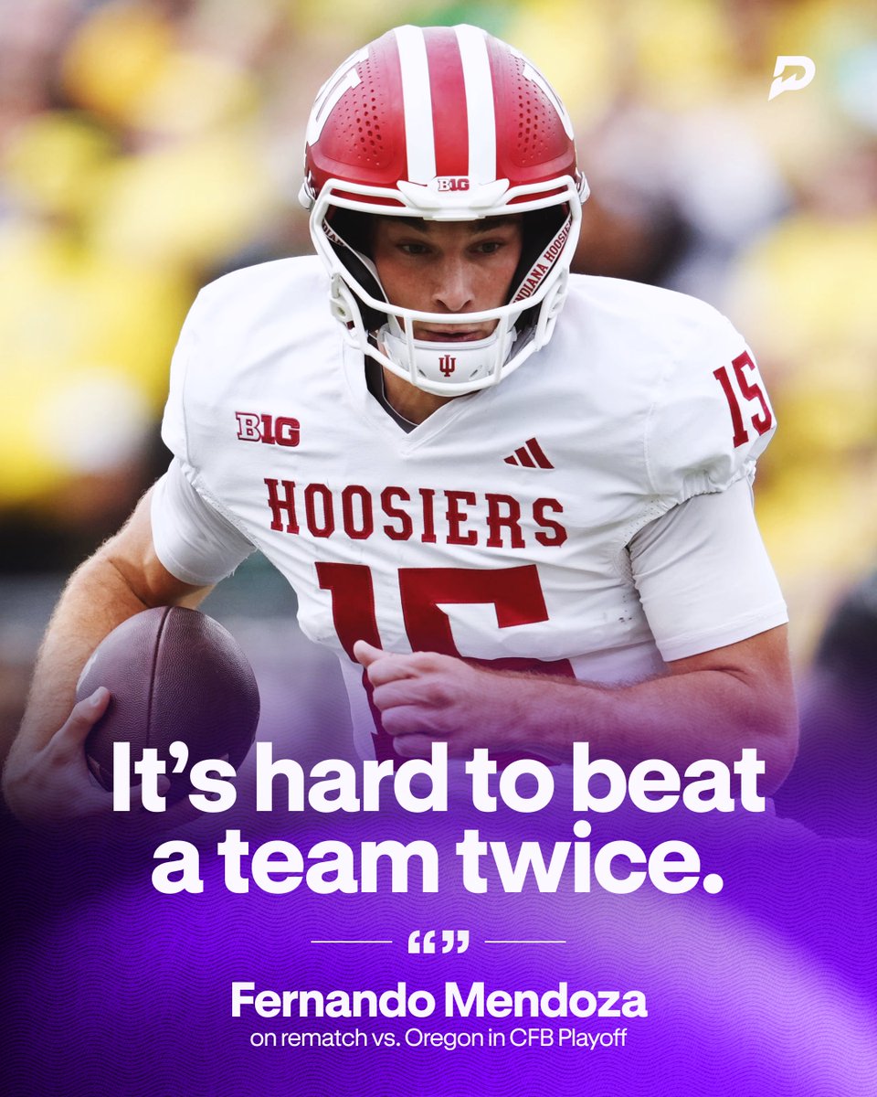 Fernando Mendoza plays football tonight 🏈

🏆 Heisman winner
1️⃣ Projected #1 overall pick
🦆 Beat Oregon 30-20 in the regular season
💯 Has led Indiana to 14-0 record