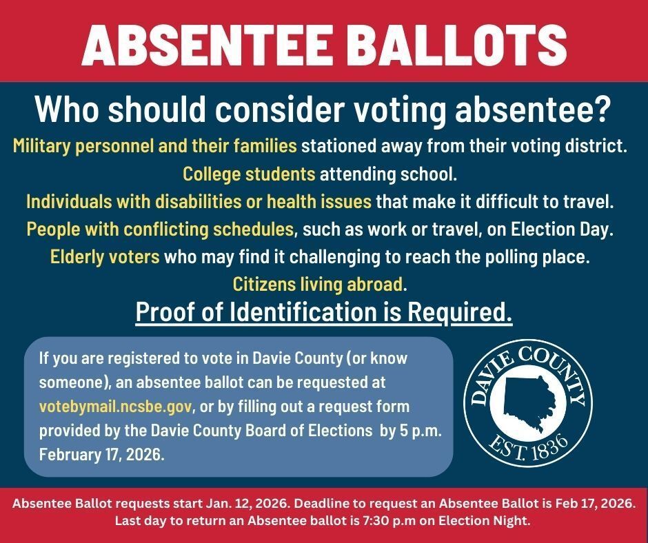 Starting Monday, January 12, county boards of elections will begin accepting requests for absentee ballots for the March 3, 2026 Primary Election.

To learn more about absentee voting, visit at buff.ly/3CT42Uo