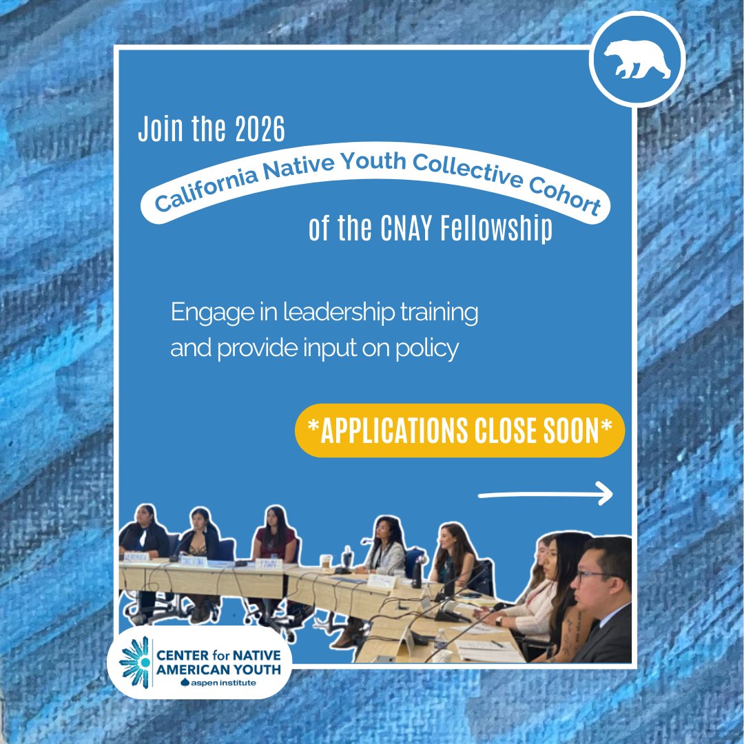 Center4Native's tweet image. CNAY Fellowship applications close NEXT WEEK! ⏳

Join the California Native Youth Collective cohort – available to Native youth who reside in California &amp;amp; want to make an impact– swipe through to learn more &amp;amp; apply by January 14! 

Get started today at the link in our bio 🔗