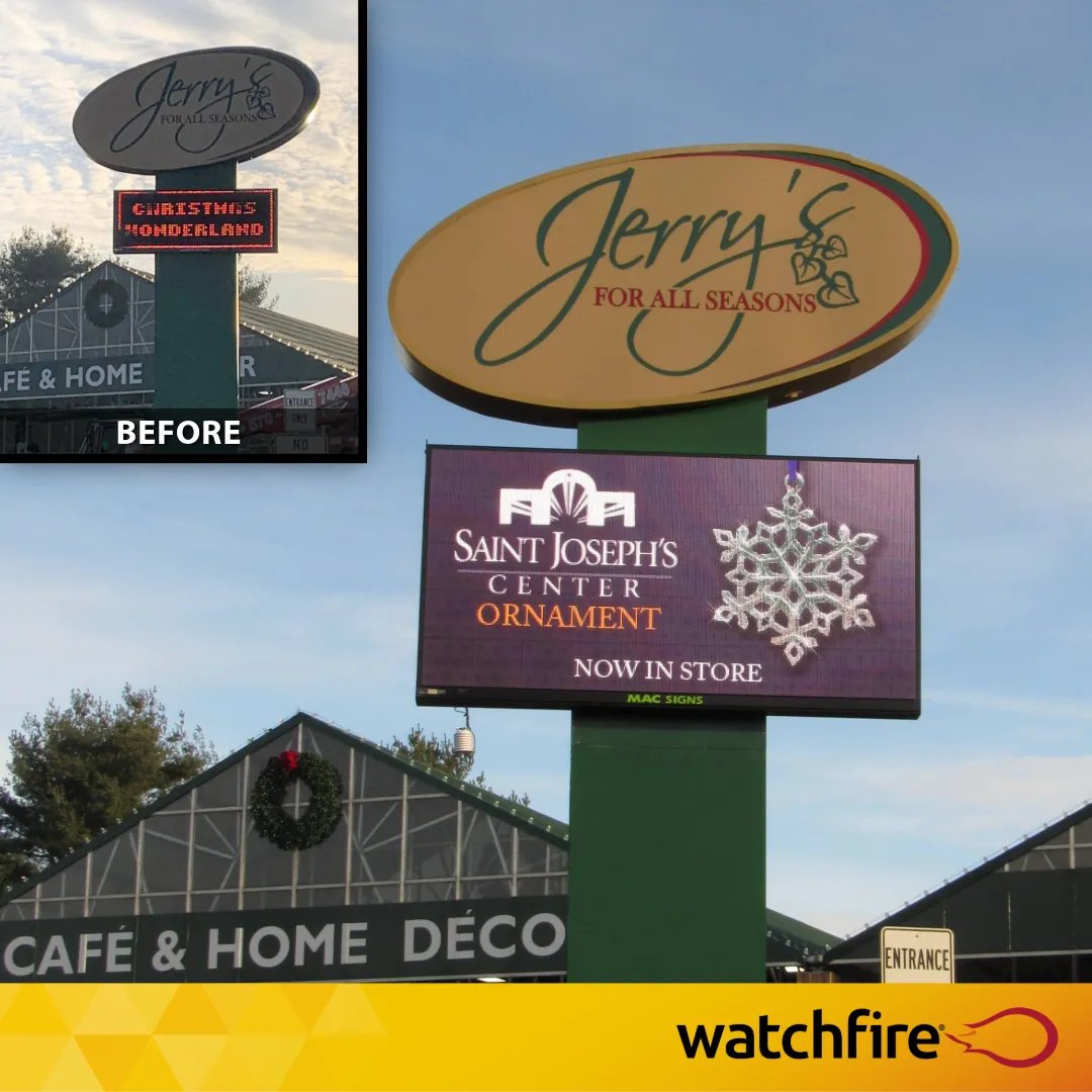 WatchfireSigns's tweet image. 𝐉𝐞𝐫𝐫𝐲’𝐬 𝐅𝐨𝐫 𝐀𝐥𝐥 𝐒𝐞𝐚𝐬𝐨𝐧𝐬 is reaping the benefits of an 8mm Watchfire LED sign. Increased visibility, increased business. Great install by MAC Sign Systems!

#ledsigns #outdoordigitalsignage #digitalistheanswer