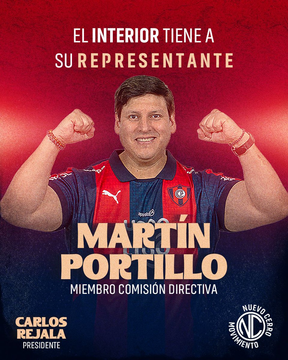 MPortilloNC's tweet photo. EL INTERIOR TIENE A SU REPRESENTANTE

Los socios del Interior tienen un candidato que los represente directamente en la Comisión Directiva del Club Cerro Porteño. 

Mi objetivo es claro:

Ocuparnos de los socios del Interior y convertirlos en parte de la institución🔵🌪🔴 https://t.co/srDVLiESjW