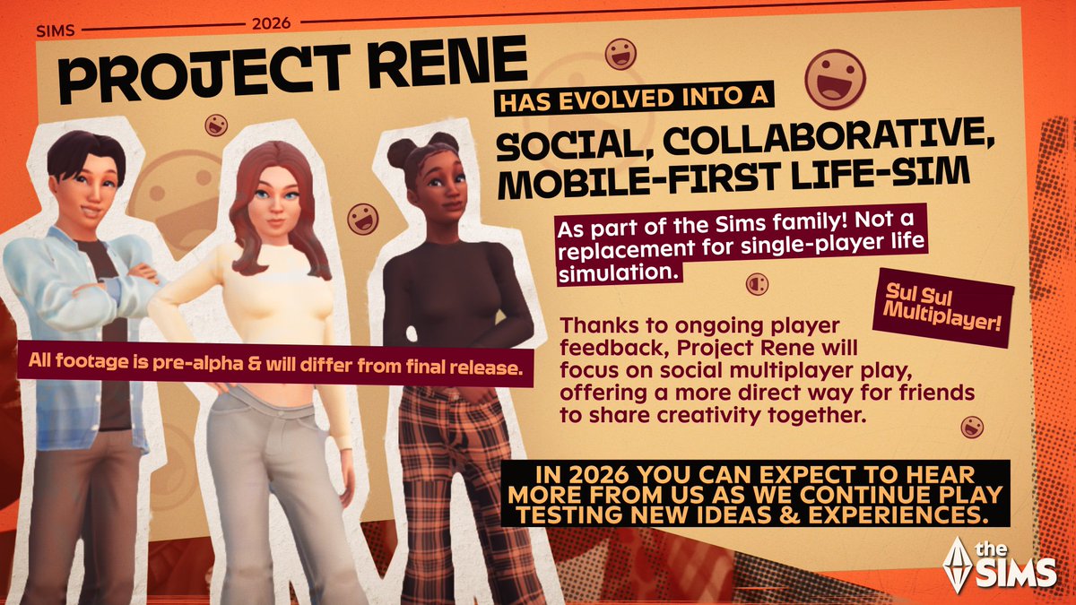 TheSims's tweet image. Project Rene has evolved into a social, collaborative, mobile-first life-sim, as part of the Sims family! Not a replacement for single-player life simulation.

ea.com/games/the-sims…