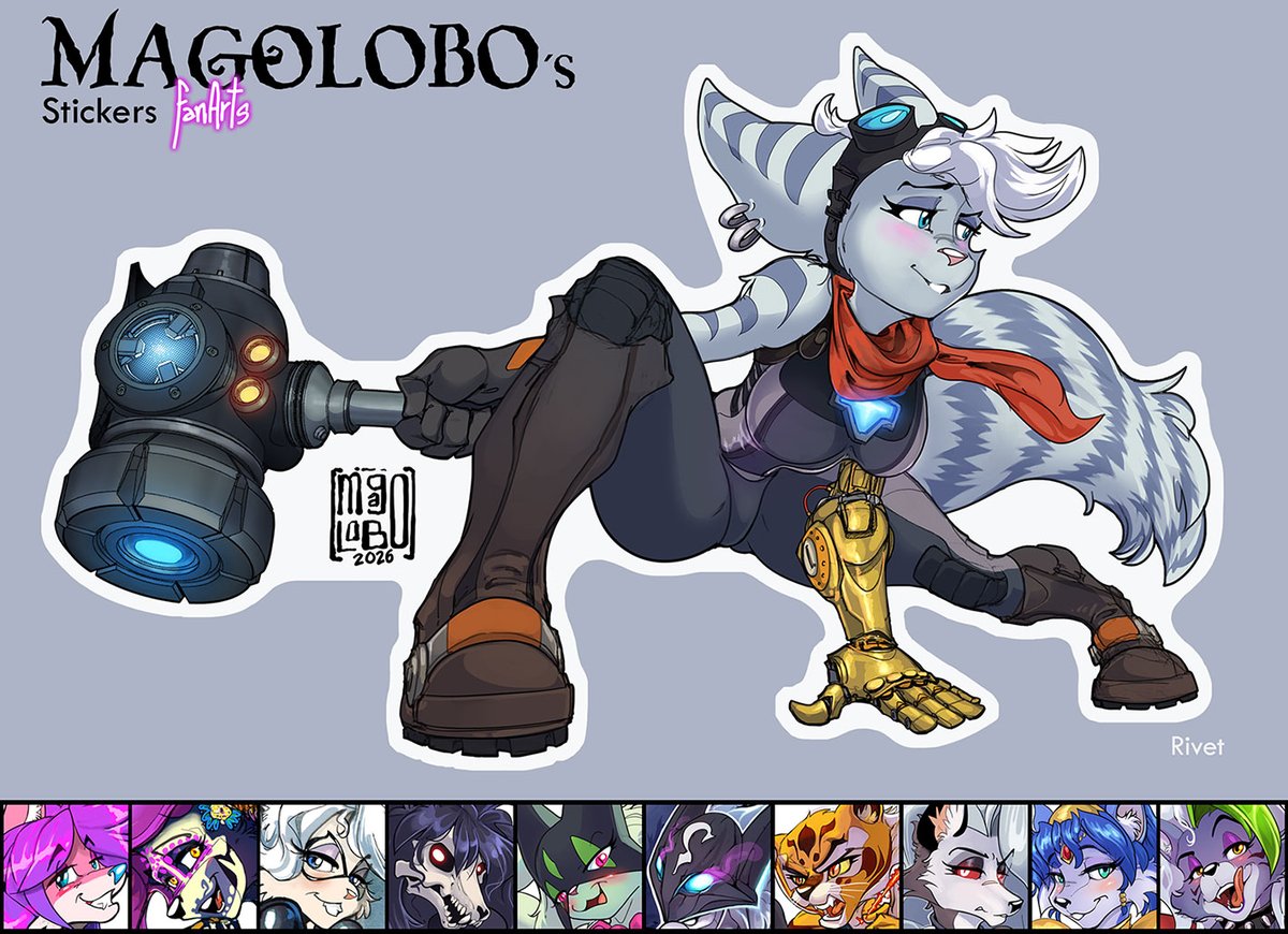 Les muestro el nuevo sticker de RIVET (personaje de “Ratchet &amp; Clank: Una dimensión aparte). ¡Próximamente para las siguiente convenciones.
Parece que la colección se va haciendo cada vez más grande. ¿no?
#Magolobo #Furry #Furryart #Rivet #Lombax
patreon.com/Magolobo