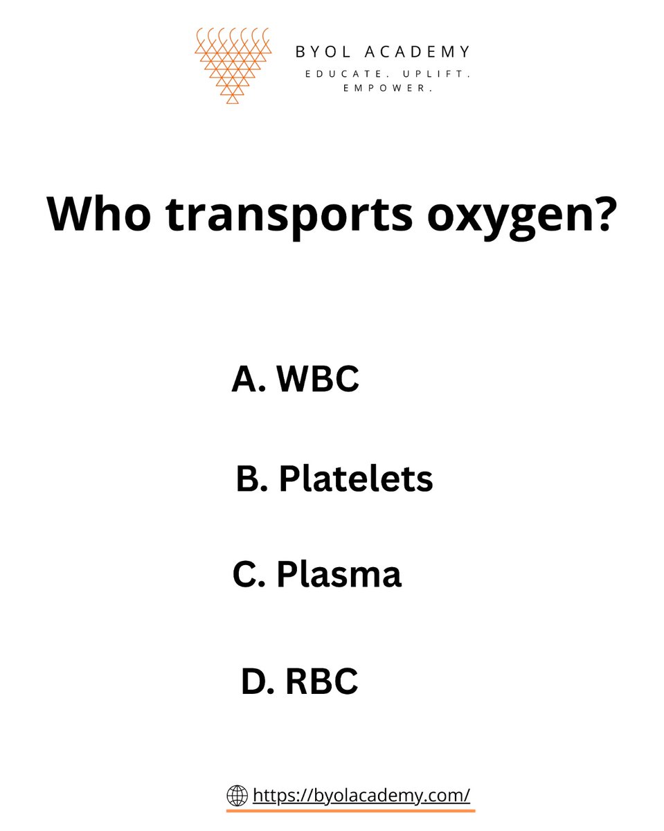 byolacademy's tweet photo. Pick the correct one:
#BiologyMCQ #HumanPhysiology #BloodComponents #RBC #OxygenTransport
#BiologyBasics #ScienceFacts #NEETBiology #UPSCBiology
#CompetitiveExams #ExamPreparation #BiologyStudents
#LearnBiology #DailyMCQ #BYOLAcademy #StudyWithBYOL
#Education #ConceptClarity #ScienceEducation