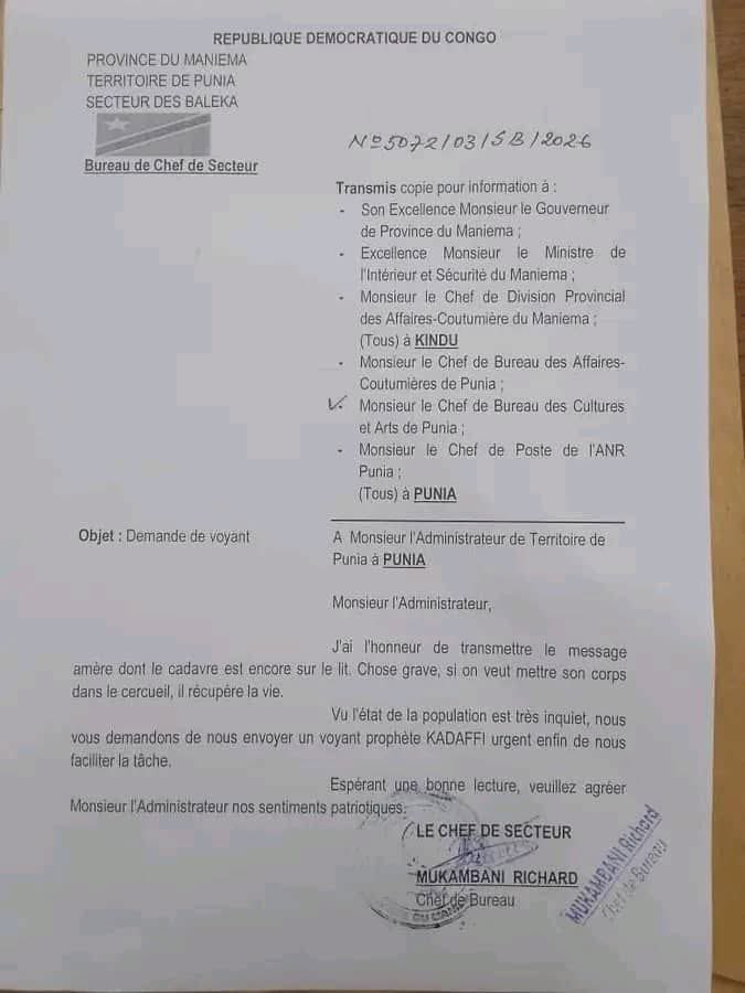 #RDC : Dans notre province du Maniema, un corps a refusé d'être inhumé. Un mort revient à la vie chaque fois qu'il est placé dans un cercueil, puis rend l'âme quand on le retire. Un voyant a été sollicité pour la cause.