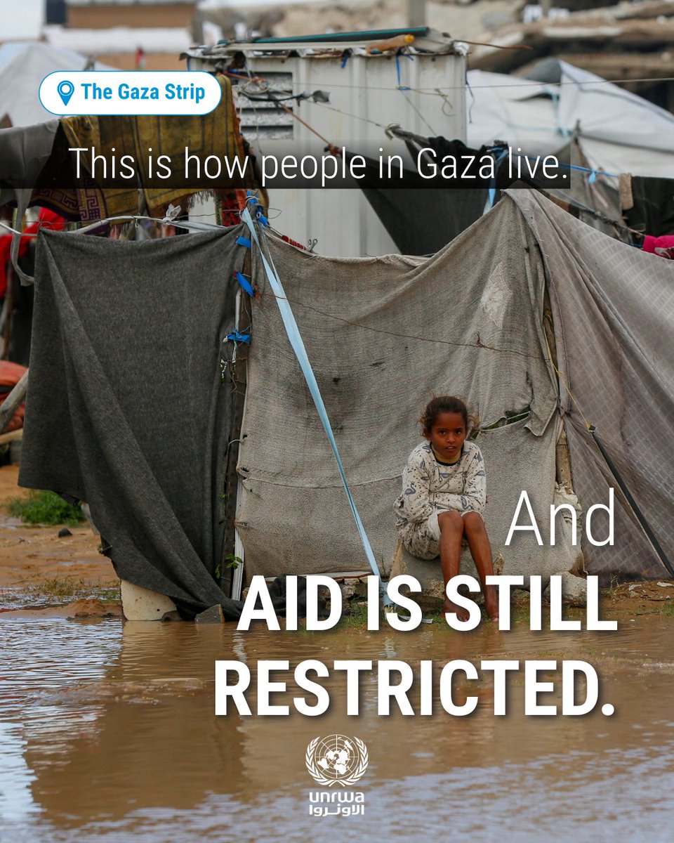 UNRWA's tweet image. Children in #Gaza are still living in dire conditions.

They should be warm, well-nourished and feel safe enough to look towards their future.

They urgently need the humanitarian aid that is stuck outside Gaza. UNRWA and other aid organisations are still working and ready to…