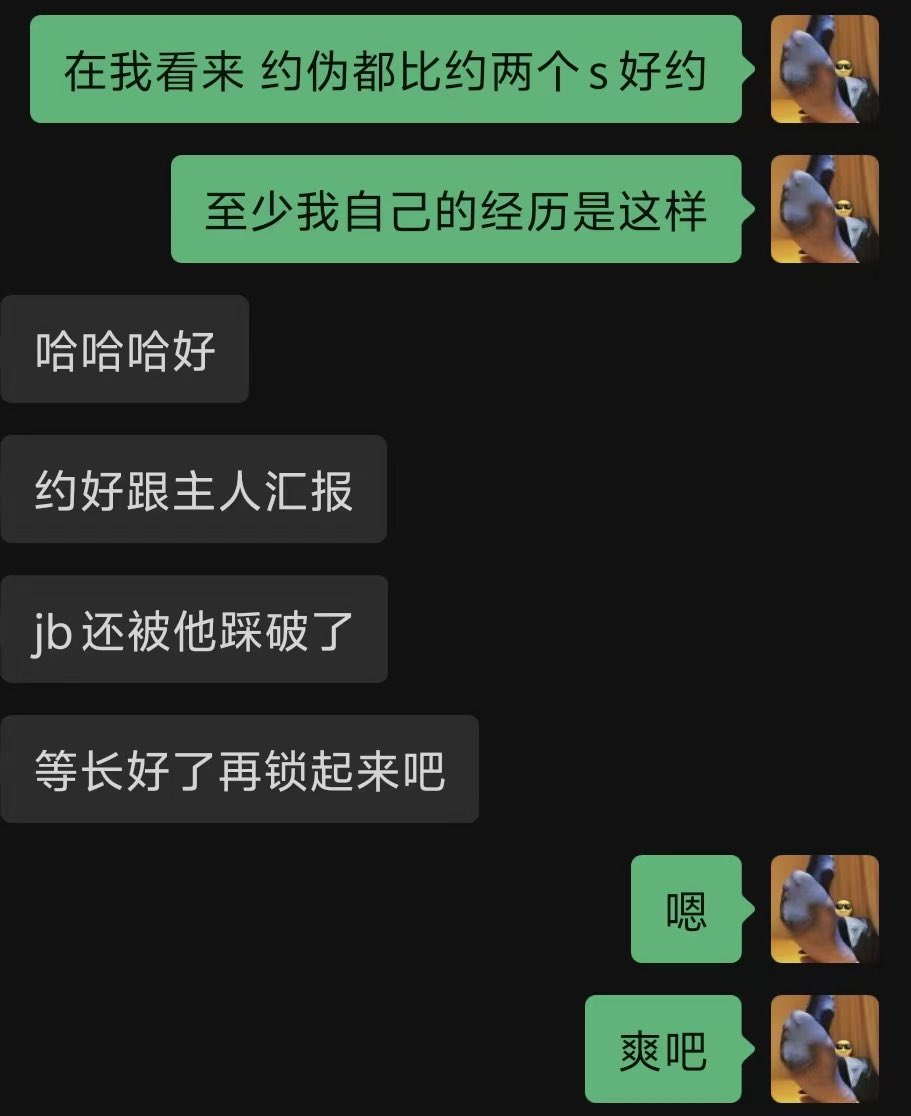 艹 看奴发给我在嘴里用尿洗袜子的视频看硬了 心痒 想喝 还得是狠s才爽
另外说到了约多人的事 它想找两个s一起玩它 我说未必好约
2s1m 结局就是s的眼里只有s 都想玩对方
不如伪好约
其实只要你想做他的m 管他是什么属性 你做m爽就行
今年年底很忙 以往没有过的忙 一切安好