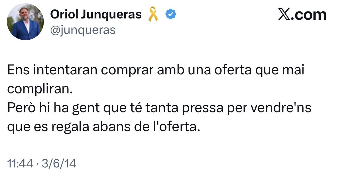 🤔 No, no és un perfil fake. És l’Oriol Junqueras del 2014.👇🏻