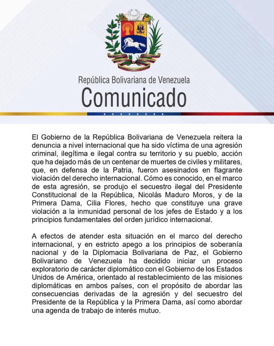 puzkas's tweet image. Gobierno de Delcy Rodriguez confirma visita de McNamara a Venezuela. Dice que se ha decidido “iniciar un proceso exploratorio de carácter diplomático con el Gobierno de los Estados Unidos de América, orientado al restablecimiento de las misiones diplomáticas en ambos países” 👇