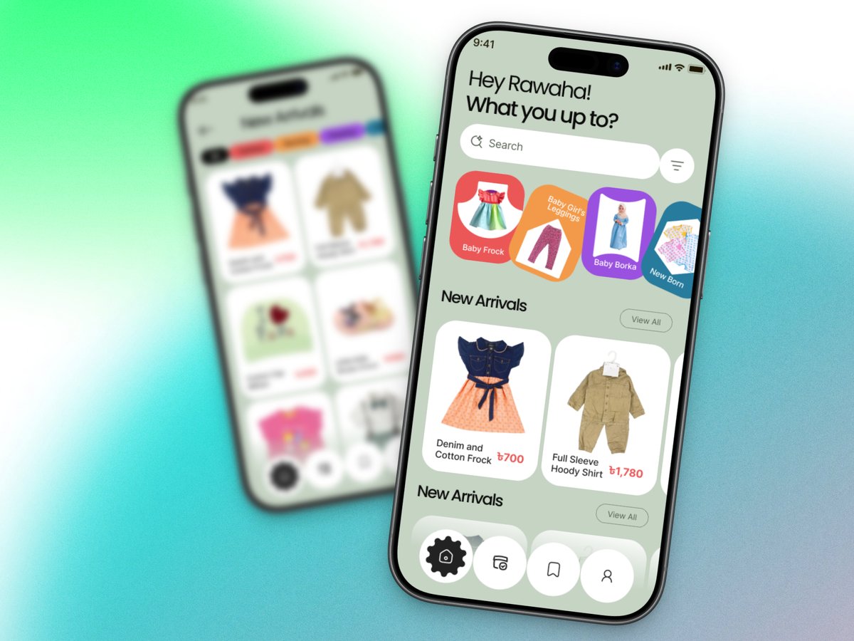 Baby shopping app UI concept
 
Clean, soft &amp; playful design focused on easy browsing for parents.

Feedback welcome 💚