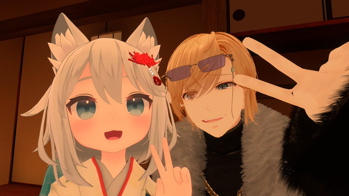 本日も #VRCおうまがとき ありがとうございました！　最初のお部屋は高身長イケメン3人組の激アツ部屋！　どうやら現世では幽世で快適に過ごすための機械？が値上がりしてるらしいけどRuthさんは滑り込みで5070？買えたらしい！　よかった～　てかイチシキさんの写真奇跡の一瞬切り取ってるな #VRChat