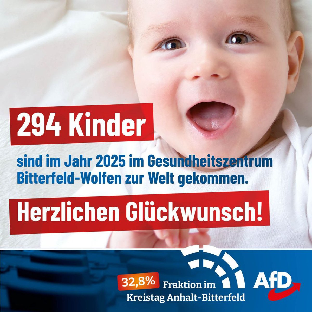 Unser gemeinsamer Einsatz hat sich gelohnt.
Danke an alle Beteiligten und Unterstützer!
Zusammenhalt macht stark.
"Fast 300 Kinder wurden im letzten Jahr in unserem 'Goitzsche-Klinikum' geboren!
Entgegen dem Trend konnten die Geburtenzahlen in Bitterfeld-Wolfen gesteigert werden!