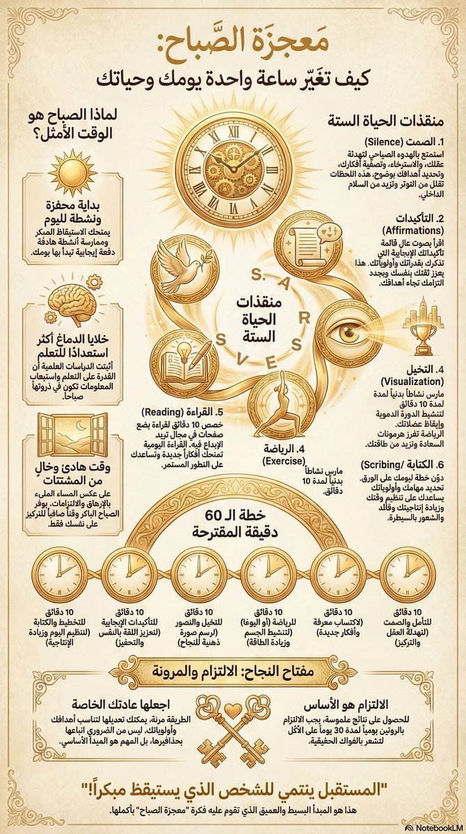 lantern2012's tweet image. 🌅امتلك صباحك وارتق بحياتك🌅
⭐️لماذا يحرص الكاتب على أداء هذه المنقذات الستة صباحا؟
⭐️ما تأثير أداء هذه المنقذات على الصحة النفسية والشعورية والجسدية؟
#معجزة_الصباح #التنمية_المستدامة
#Halelrod
#Lifestyle
#Miracle_Morning 
#جودة_الحياة 
#2026yılı