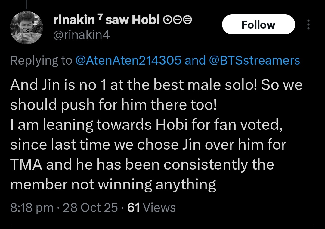 DivyaSeokjinnie's tweet image. U have 2categories for Hobi which is fan voted,bt u chose to cry over a category that u can't vote.Aren't you one of those "Armys" who went against the voting fbs &amp;amp;the whole fd coz they chose Jin since he was leading &amp;amp;splited the votes?Also made armys believe that Jin doesn't+
