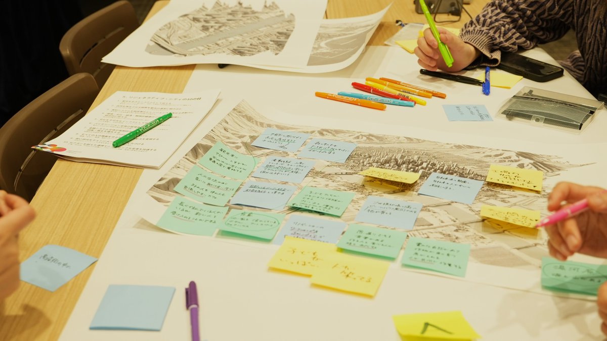 リジェネラティブなまちづくりワークショップ youtu.be/_JABz4ZU6ww?si… <a href="/YouTube/">YouTube</a>より 参加者は「実現したいリジェネラティブなまち」を具体的に想定し、アイデアを空想地図に書き込みながら、その街の機能、生活文化、ビジネスの発展などを多角的に深掘りし、クリエイティブなプロジェクトアイデアを