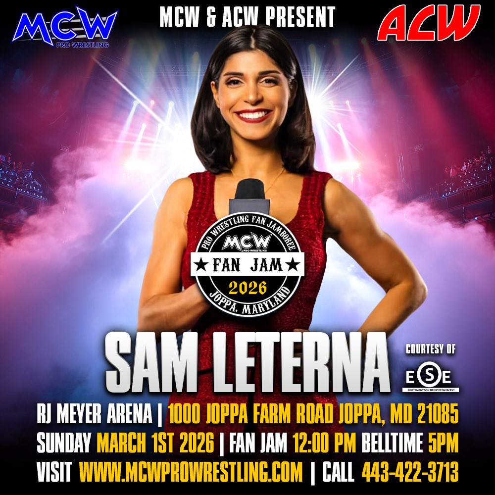 MCWWrestling's tweet image. Coming to #FanJam5 on Sunday March 1st from The RJ Meyer Arena in Joppa, #Maryland 👇👇

#WWE HoF’er @RealKurtAngle
#TNA’s @SamLeterna
#TNA’s @HarleyHudsonX
#GCW Star @TheKingNickGage 

Meet these stars and MORE 💥
Get tickets 🎟️ and event info at MCWProWrestling.com 🔗
