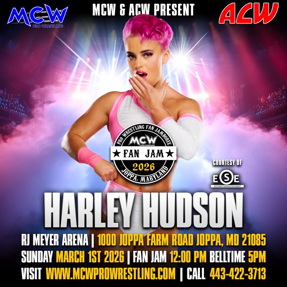 MCWWrestling's tweet image. Coming to #FanJam5 on Sunday March 1st from The RJ Meyer Arena in Joppa, #Maryland 👇👇

#WWE HoF’er @RealKurtAngle
#TNA’s @SamLeterna
#TNA’s @HarleyHudsonX
#GCW Star @TheKingNickGage 

Meet these stars and MORE 💥
Get tickets 🎟️ and event info at MCWProWrestling.com 🔗