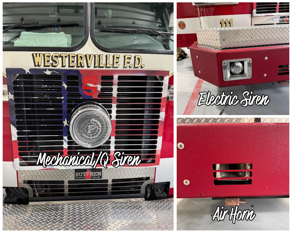 Happy Friday! Did you know our Fire Trucks have both electric &amp; mechanical sirens? The electric produces "wail," "yelp," &amp; "piercer" sounds, while the mechanical makes an up-&amp;-down sound. We also have an air horn for a big "honk" or "blast" to clear the way! #WFDFunFactFriday