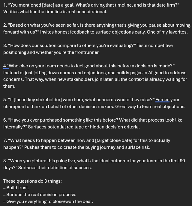 Took this from a Linkedin post:
8 Questions to improve you and your customers success: