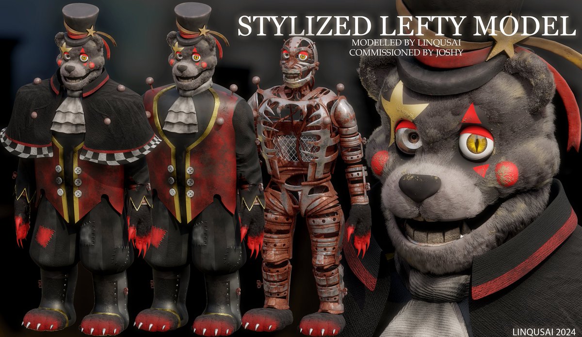 linqusai's tweet image. -= LEFTY FOR @Joshy220920931 =-
I'm showcasing my commission model cuz I'm so proud of it XD
 #fnaf #FNAFMovie #fnaffanart #lefty #FiveNightsAtFreddys  [#linqusai]