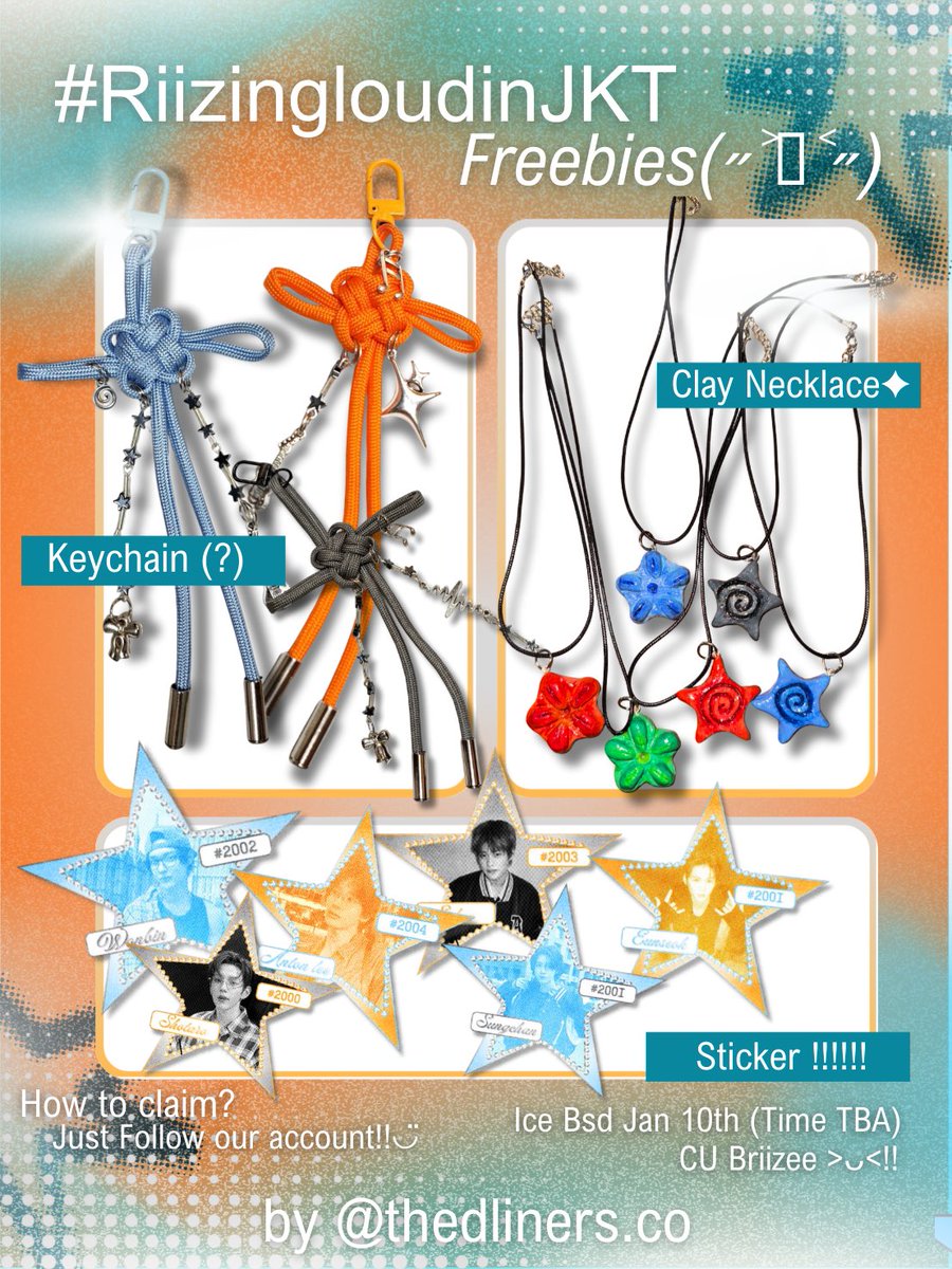 thedliners's tweet image. 𖦹  riizing loud in jakarta freebies!!  𖦹

📍ICE BSD HALL 5-6
🗓️January 10th 2026

⋆˚࿔  rt &amp;amp; likes are really appreciated ⋆˚࿔
✦ find us and follow this account 
✦  please tag us if u get any ˙𐃷˙

see u there briize &amp;gt;⩊&amp;lt;!!

#RIIZINGLOUDinJKT 
#RIIZINGLOUD_IN_JAKARTA