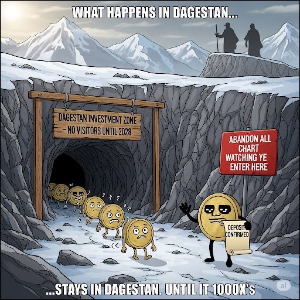 I don’t have a bag. I’ll get back to work and start creating new content for $Dagestan. The videos and edits are going viral across social platforms again, especially the saying: “2–3 years Dagestan and forget.”

Time to send it back it back to where it belongs 
Ca:
