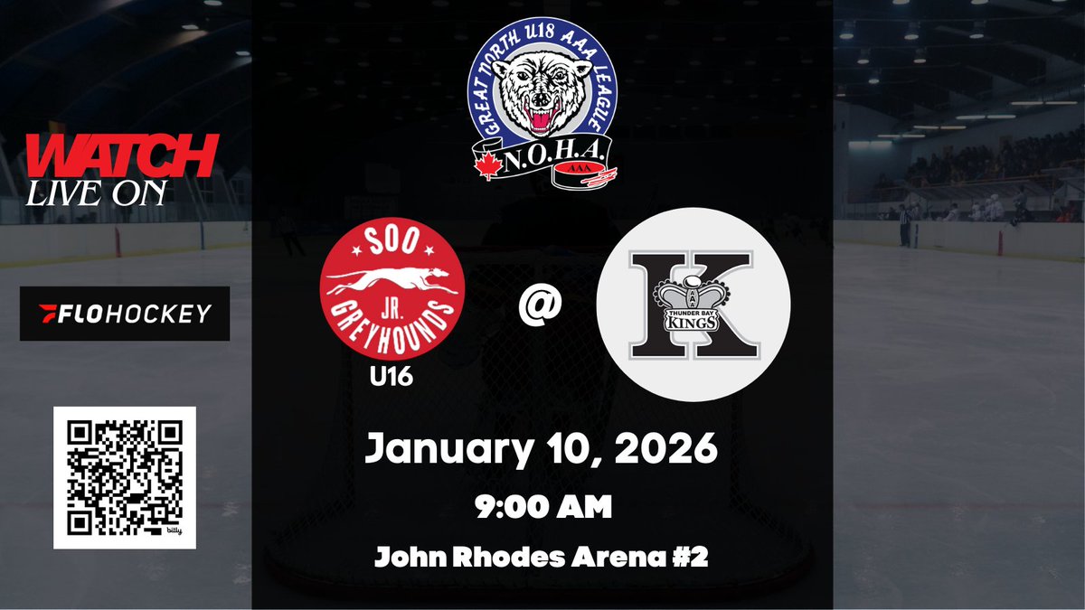 gnu18l's tweet image. Sault Ste. Marie, ON - John Rhodes Arena #2 - 9:00 AM

Soo U16 AAA Jr. Greyhounds VS @ThunderBayKings

Watch live on @FloHockey: flohockey.tv/leagues/111733…

#gnu18l #aaahockey #hockey #soo #greyhounds #thunderbay #kings